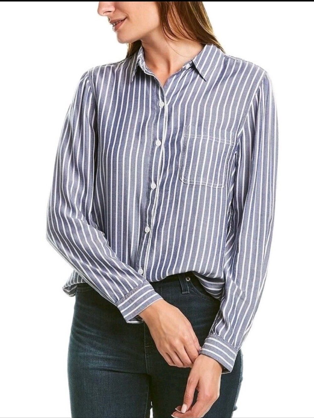 Beach Lunch Lounge Charley Long Sleeve Polo Button Up Stripe Tide Blue Large